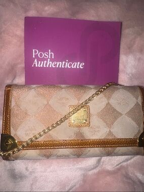MCM Beige and Gold Monogram Chain Wallet